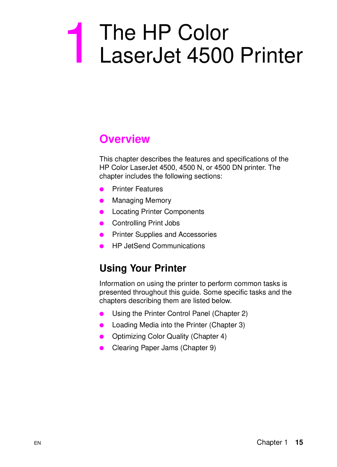 HP 4500 N manual HP Color LaserJet 4500 Printer, Overview, Using Your Printer 