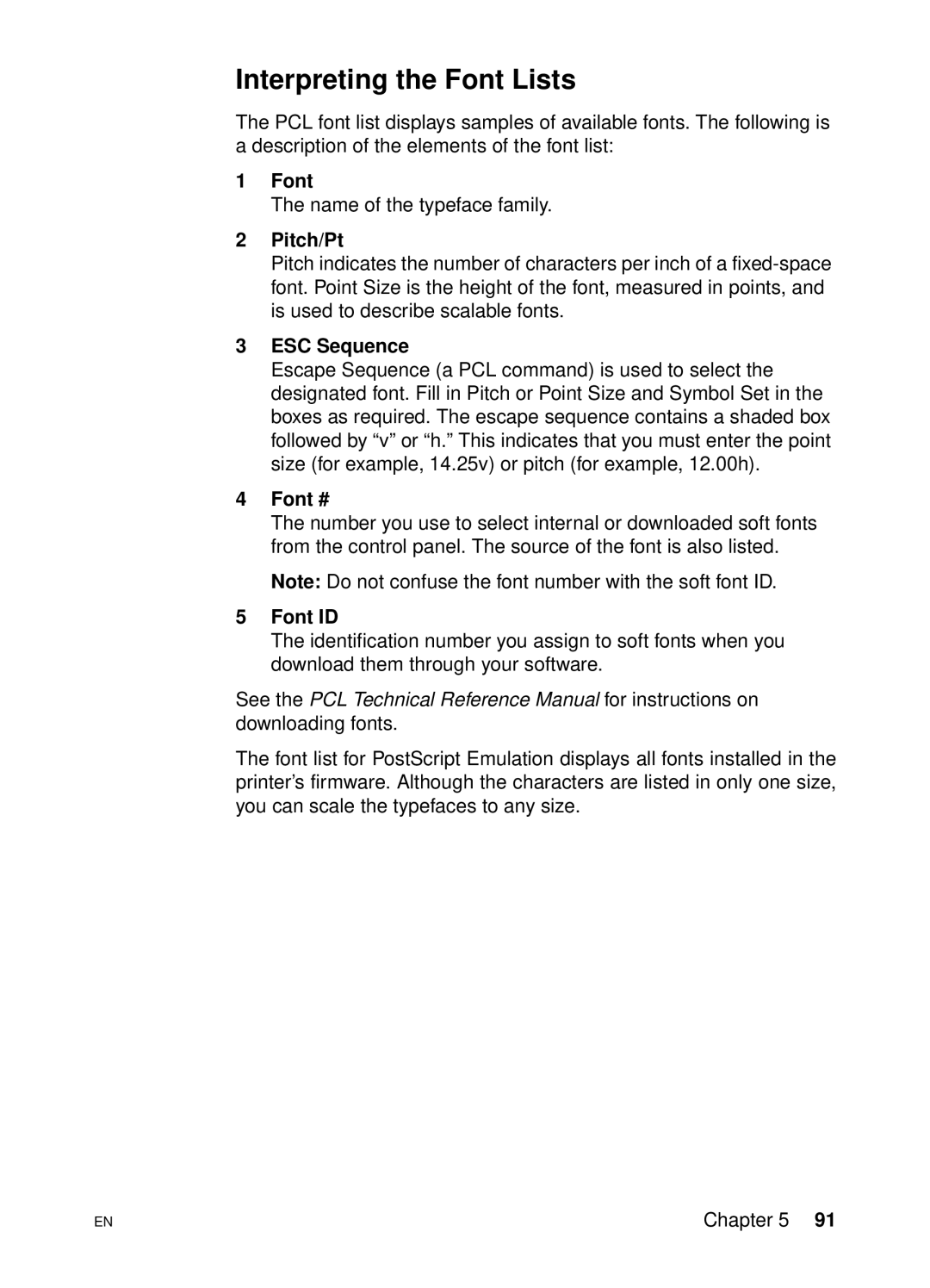 HP 4500 N manual Interpreting the Font Lists 