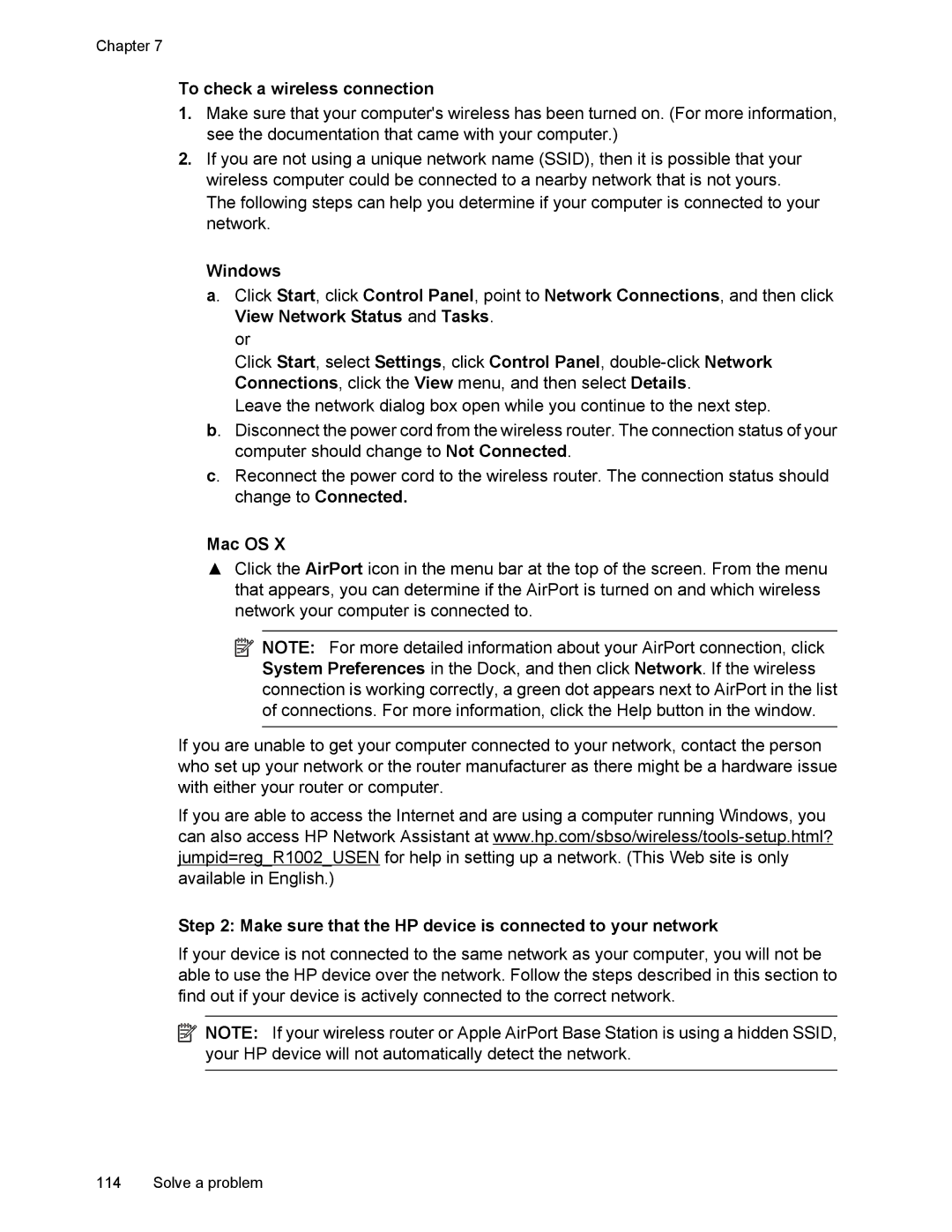 HP 4500 manual To check a wireless connection, Make sure that the HP device is connected to your network 