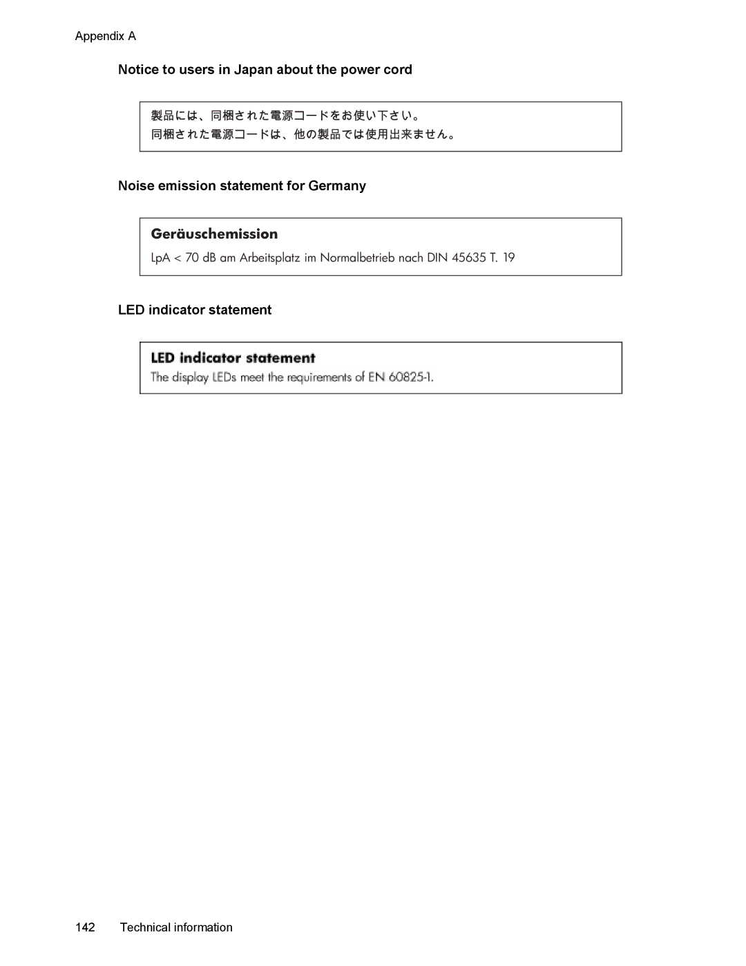 HP 4500 manual Noise emission statement for Germany, LED indicator statement 