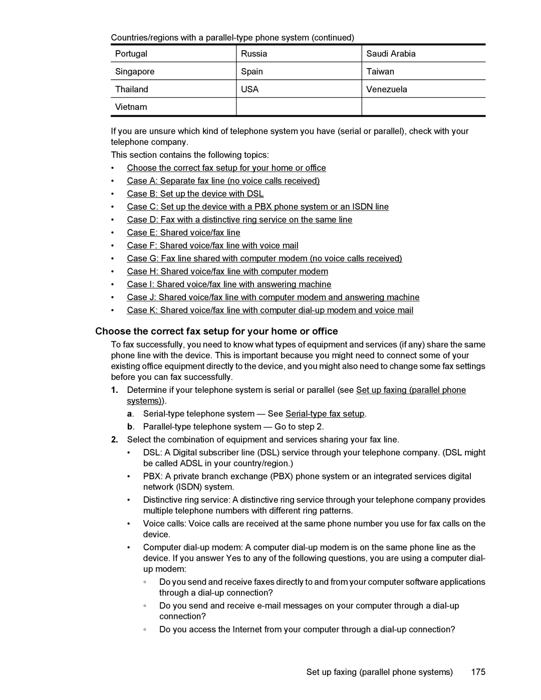 HP 4500 manual Choose the correct fax setup for your home or office, Usa 