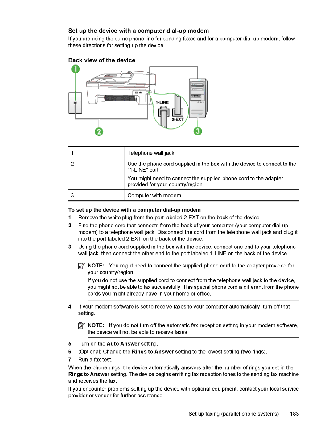 HP 4500 manual Set up the device with a computer dial-up modem, To set up the device with a computer dial-up modem 