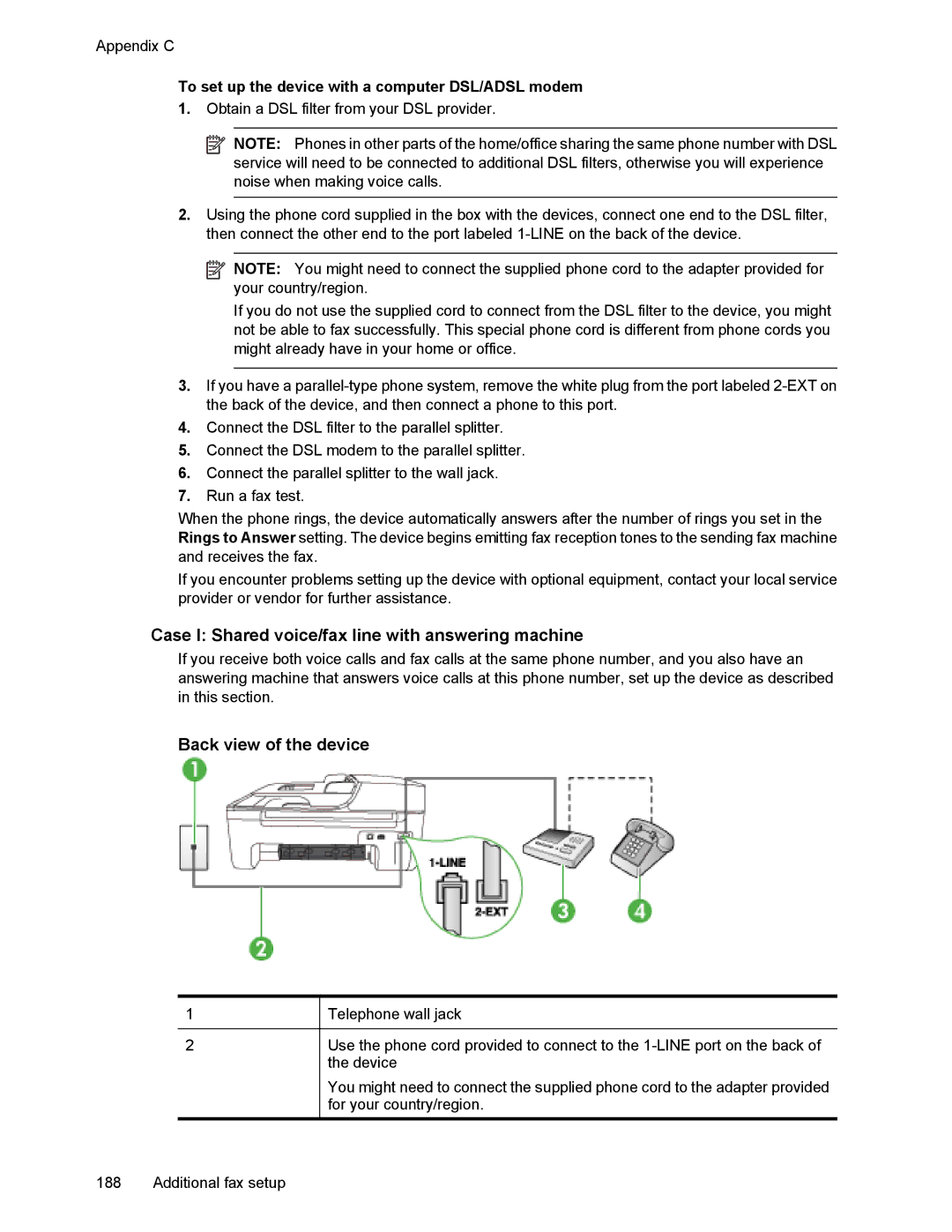 HP 4500 manual Case I Shared voice/fax line with answering machine, To set up the device with a computer DSL/ADSL modem 