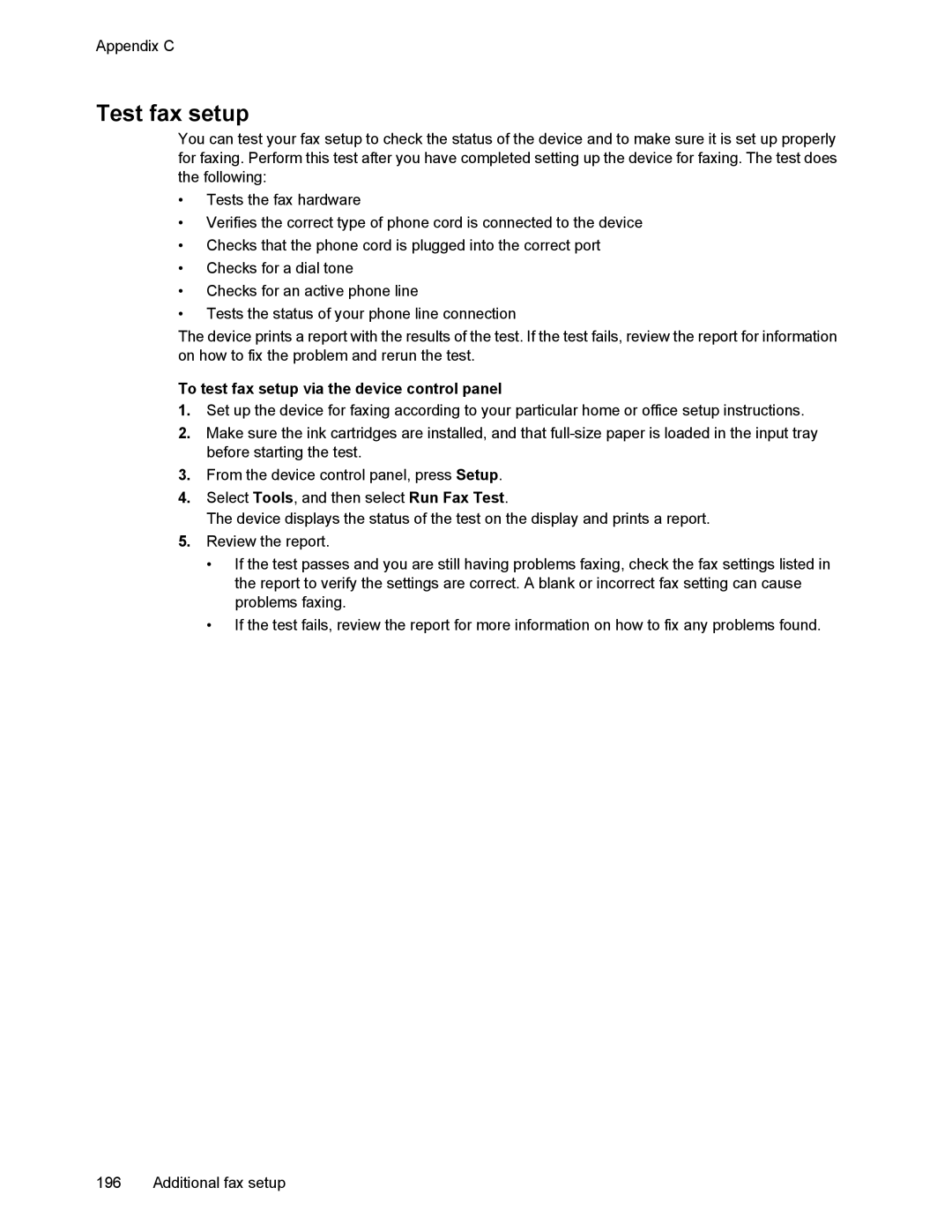 HP 4500 manual Test fax setup, To test fax setup via the device control panel 