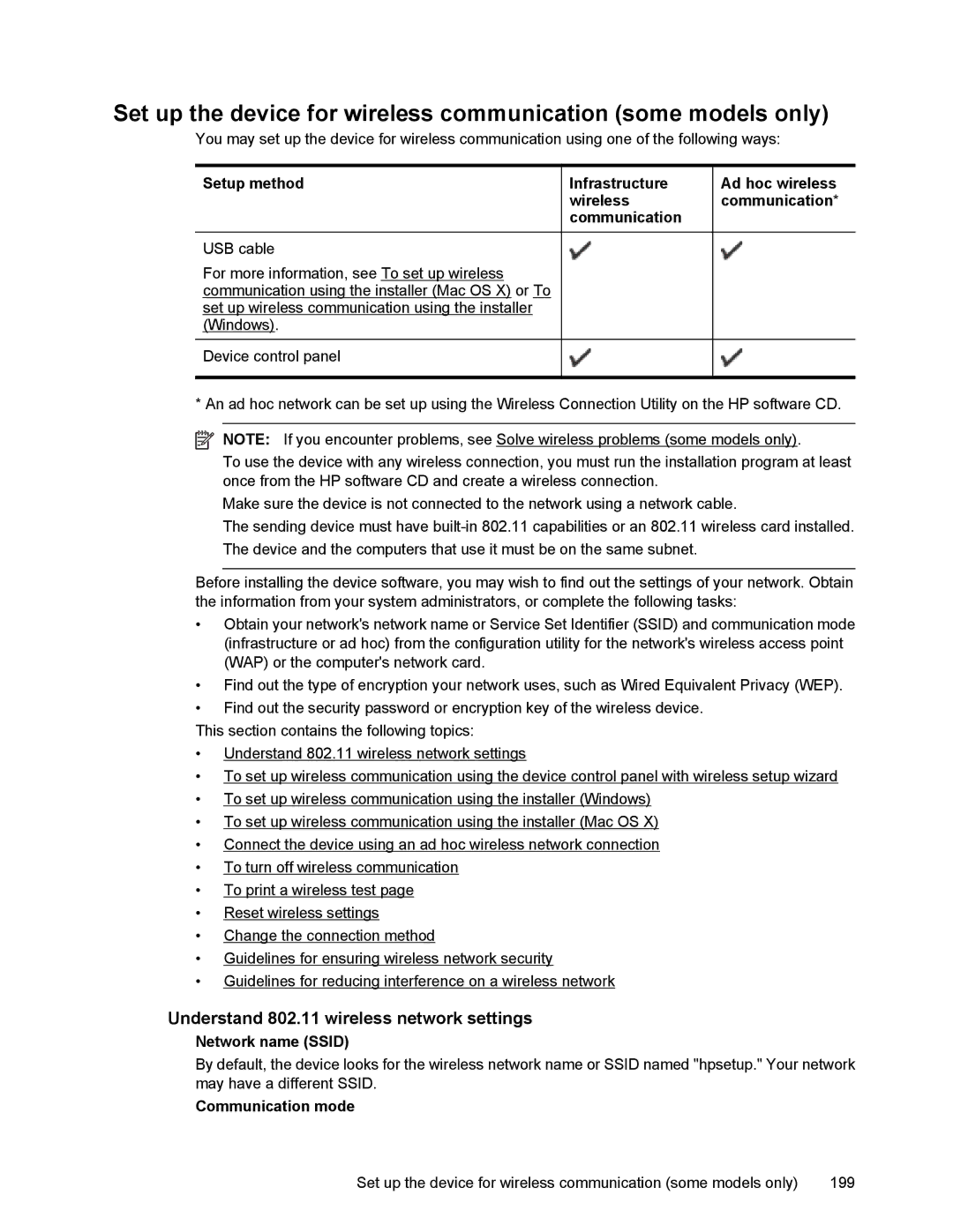 HP 4500 manual Understand 802.11 wireless network settings, Network name Ssid, Communication mode 