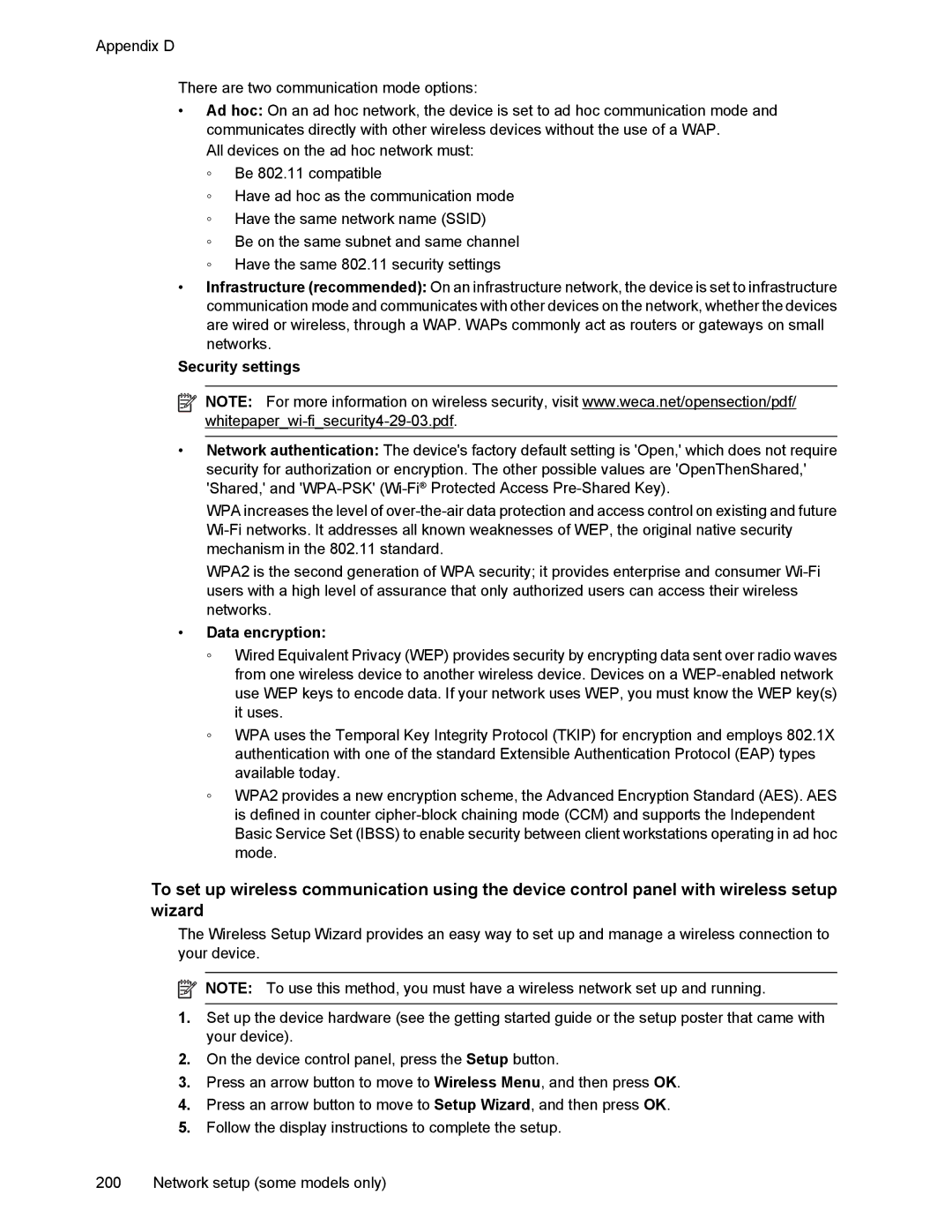 HP 4500 manual Security settings, Data encryption 