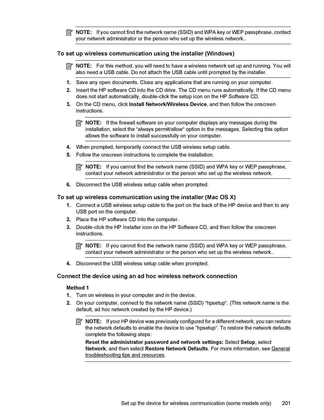 HP 4500 manual To set up wireless communication using the installer Mac OS, Method 