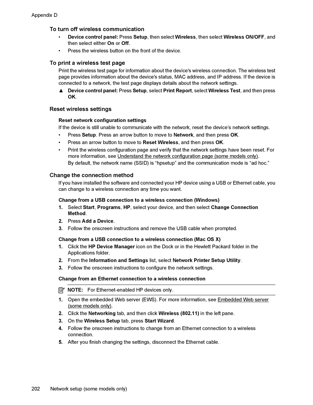 HP 4500 manual To turn off wireless communication, To print a wireless test, Reset wireless settings 