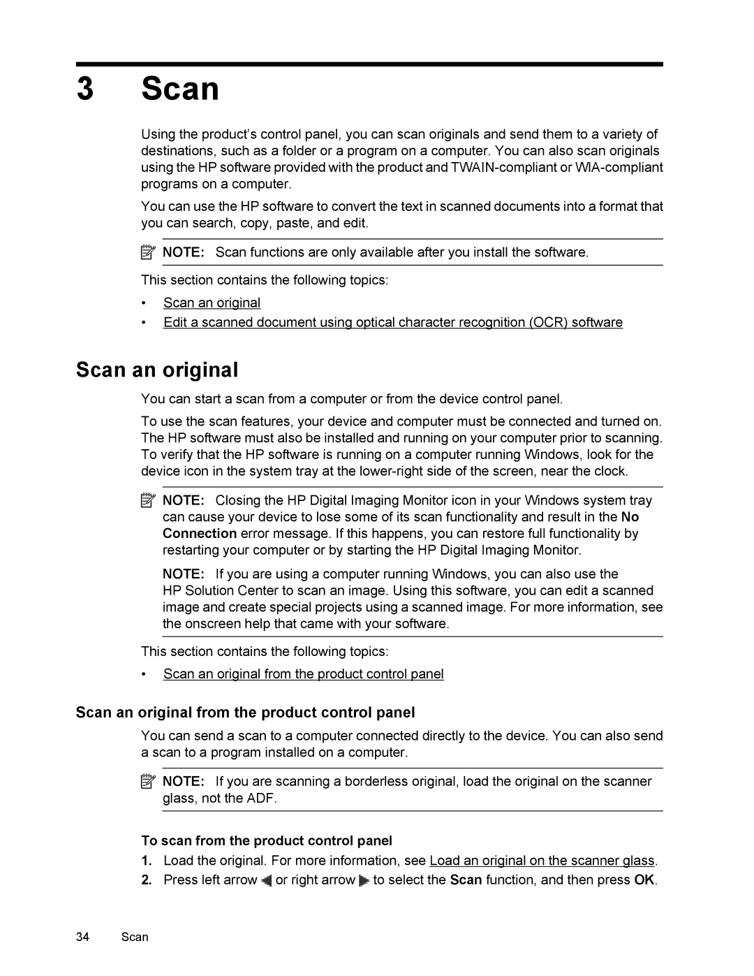 HP 4500 manual Scan an original from the product control panel, To scan from the product control panel 