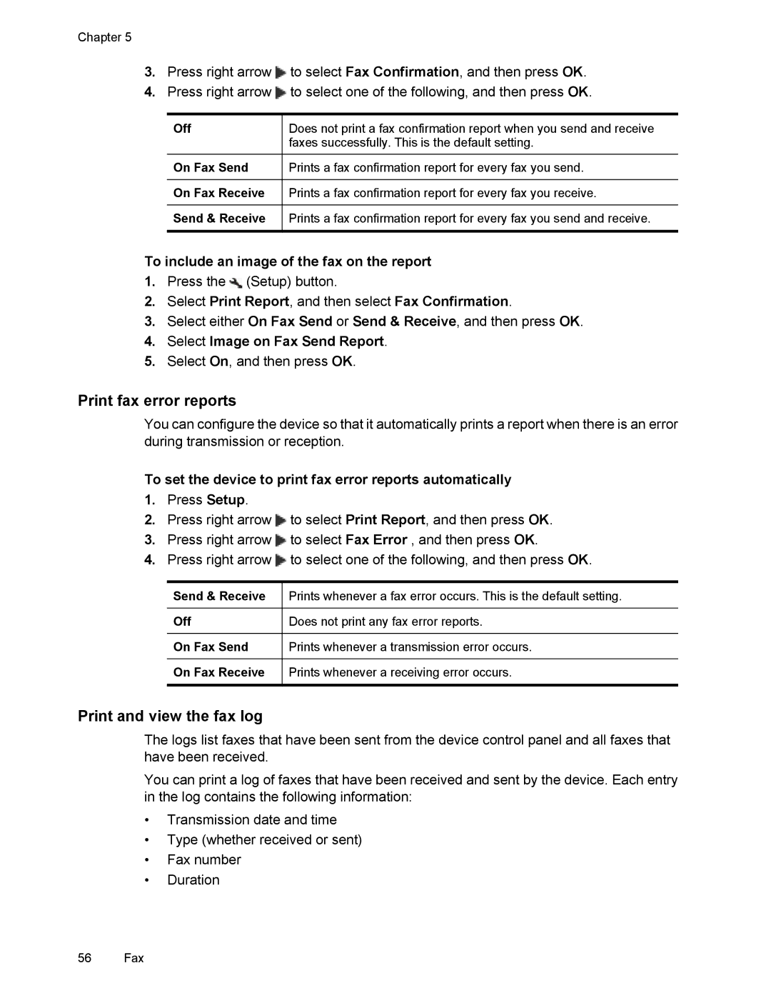 HP 4500 manual Print fax error reports, Print and view the fax log 