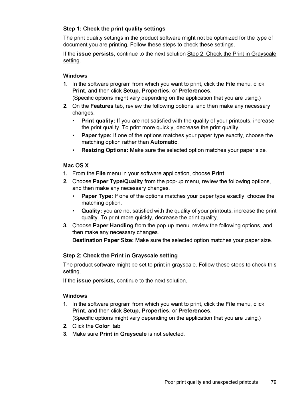 HP 4500 manual Check the print quality settings, Check the Print in Grayscale setting 