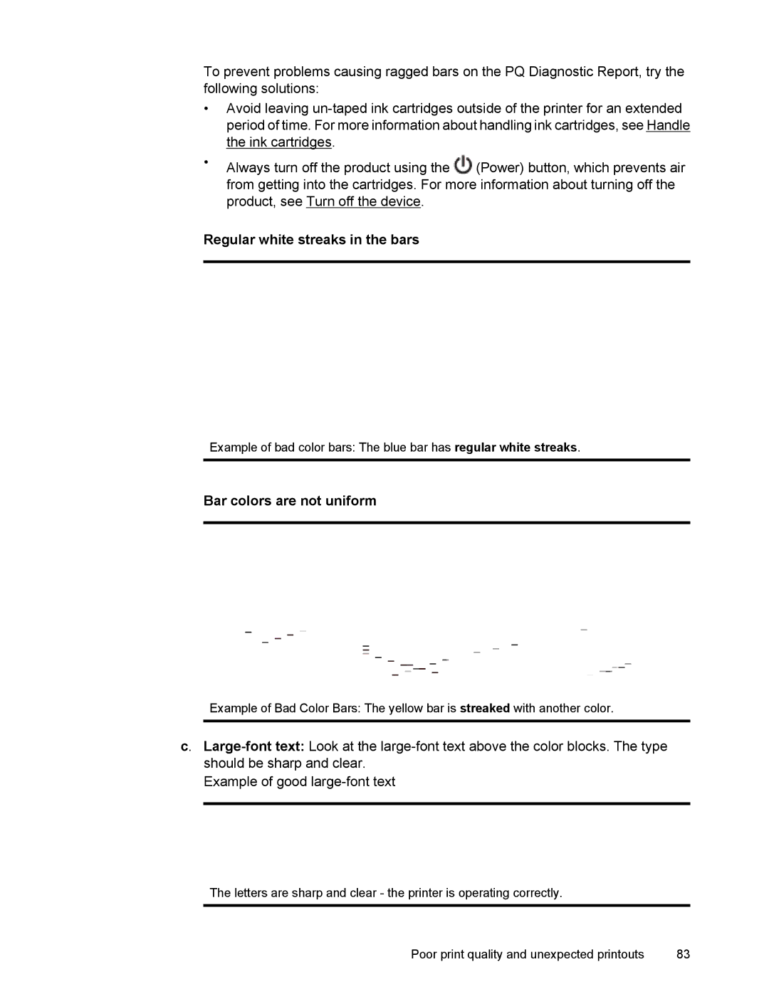 HP 4500 manual Regular white streaks in the bars, Bar colors are not uniform 