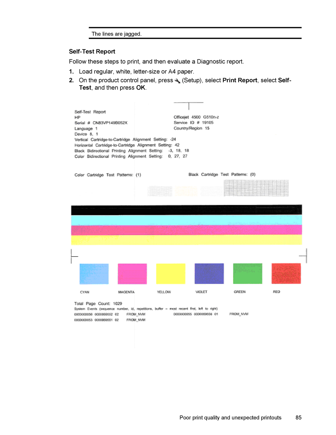 HP 4500 manual Self-Test Report 