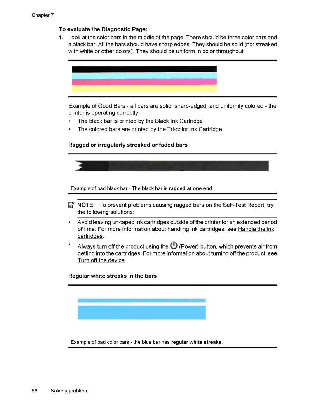 HP 4500 manual To evaluate the Diagnostic, Ragged or irregularly streaked or faded bars 