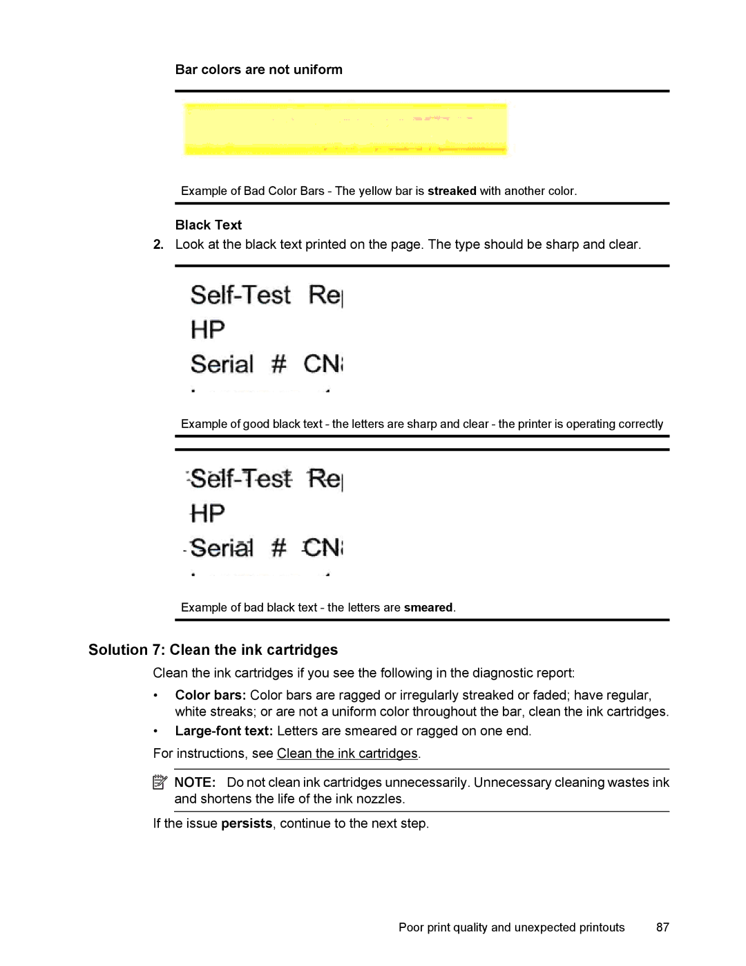 HP 4500 manual Solution 7 Clean the ink cartridges, Black Text 