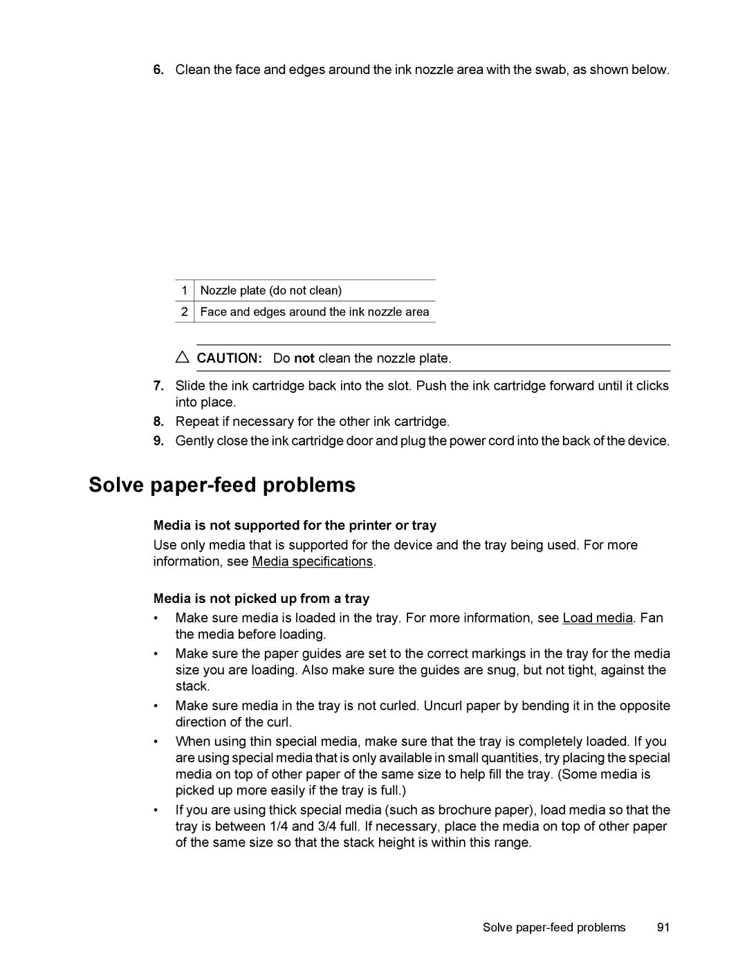 HP 4500 Solve paper-feed problems, Media is not supported for the printer or tray, Media is not picked up from a tray 