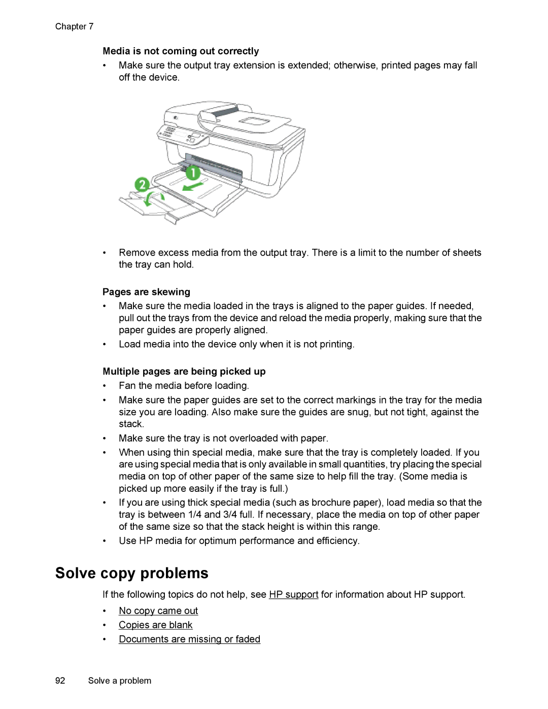 HP 4500 Solve copy problems, Media is not coming out correctly, Pages are skewing, Multiple pages are being picked up 