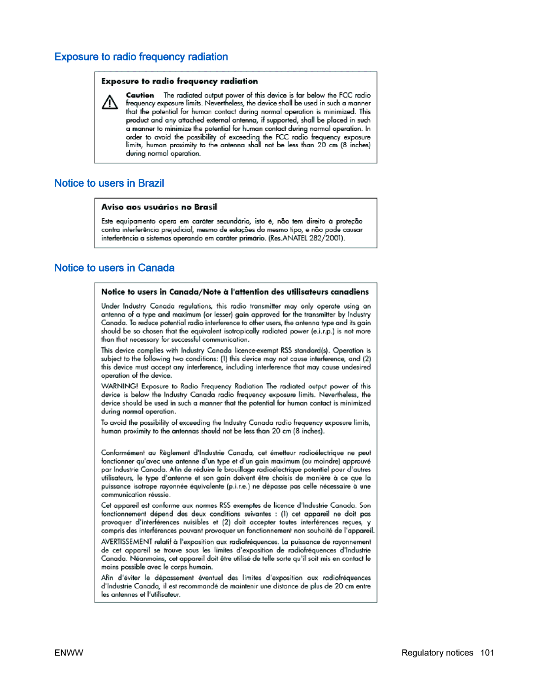 HP 4500 manual Exposure to radio frequency radiation 