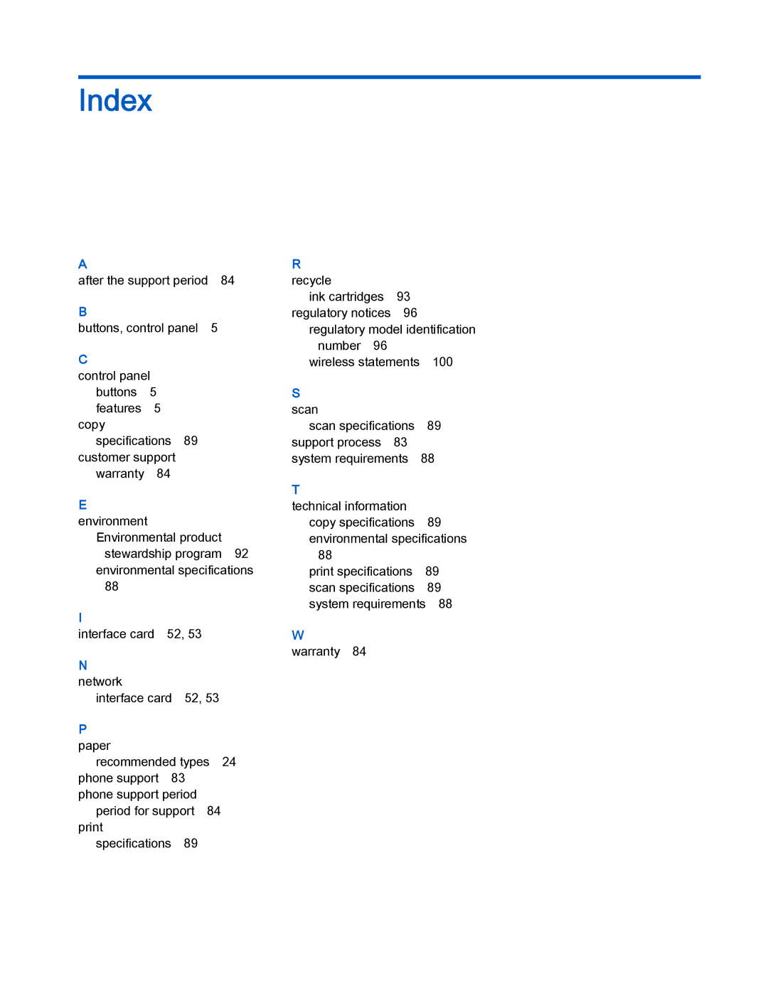 HP 4500 manual Index 