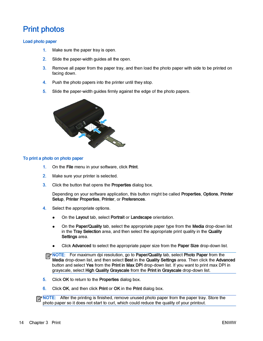 HP 4500 manual Print photos, Load photo paper, To print a photo on photo paper 