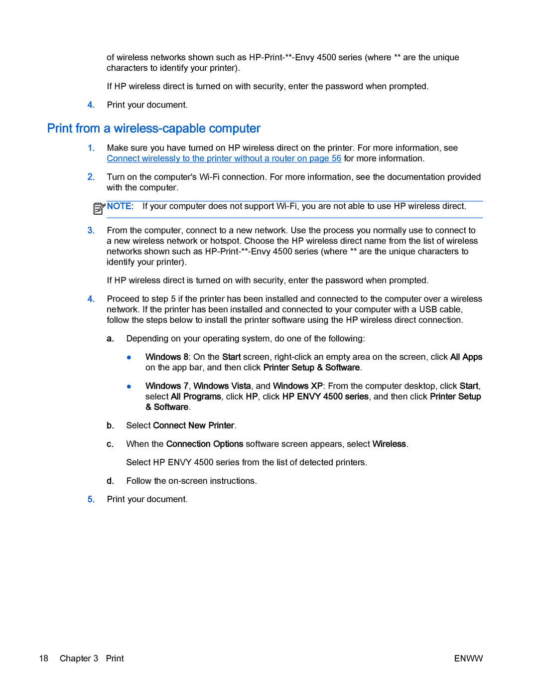 HP 4500 manual Print from a wireless-capable computer, Select Connect New Printer 