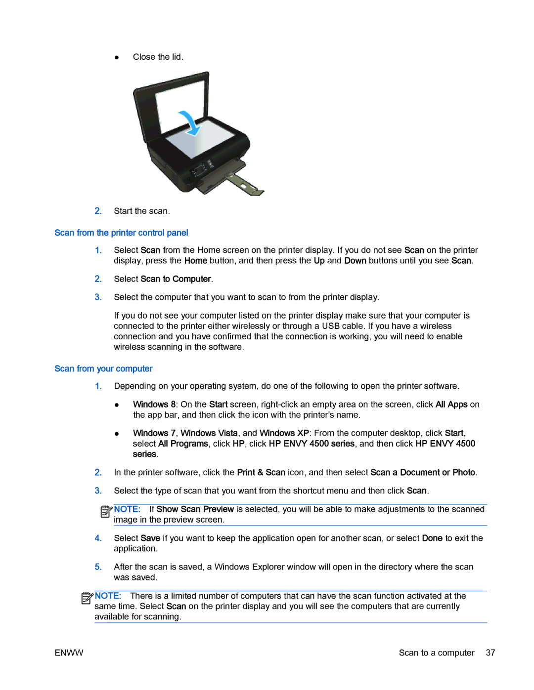 HP 4500 manual Scan from the printer control panel, Scan from your computer 