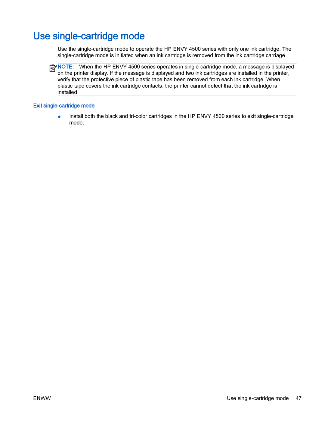 HP 4500 manual Use single-cartridge mode, Exit single-cartridge mode 