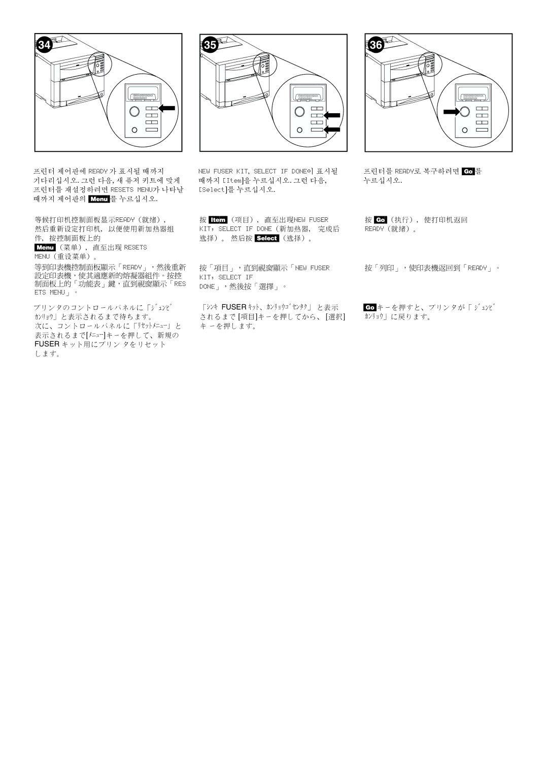 HP 4500 manual NEW Fuser KIT, Select if Done, ETS Menu 