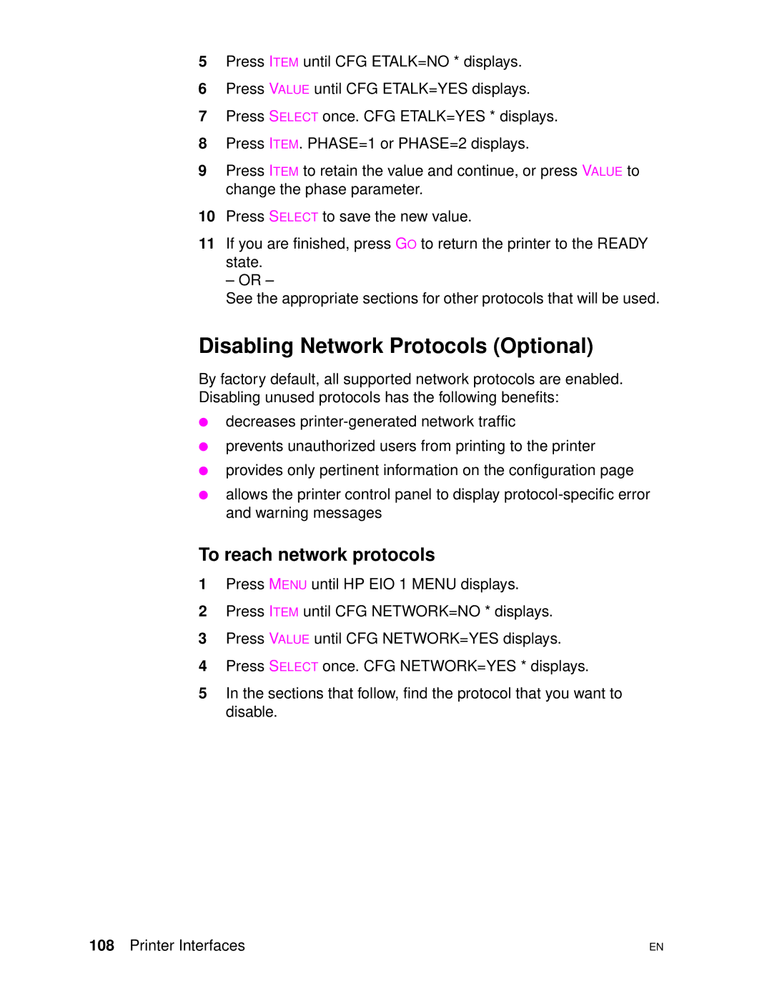 HP 4500DN manual Disabling Network Protocols Optional, To reach network protocols 