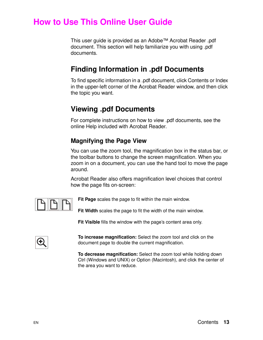 HP 4500DN manual How to Use This Online User Guide, Magnifying the Page View 