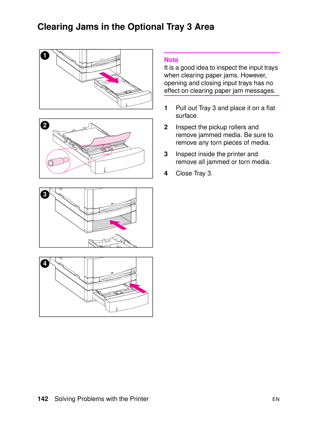 HP 4500DN manual Clearing Jams in the Optional Tray 3 Area 