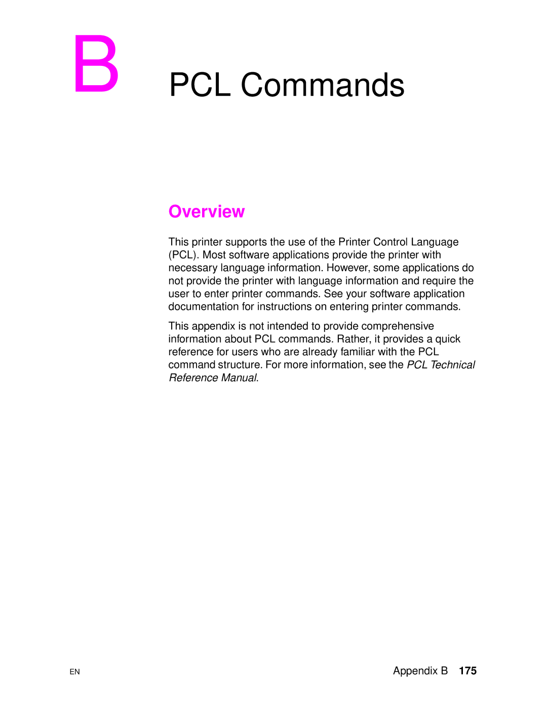 HP 4500DN manual PCL Commands, Overview 