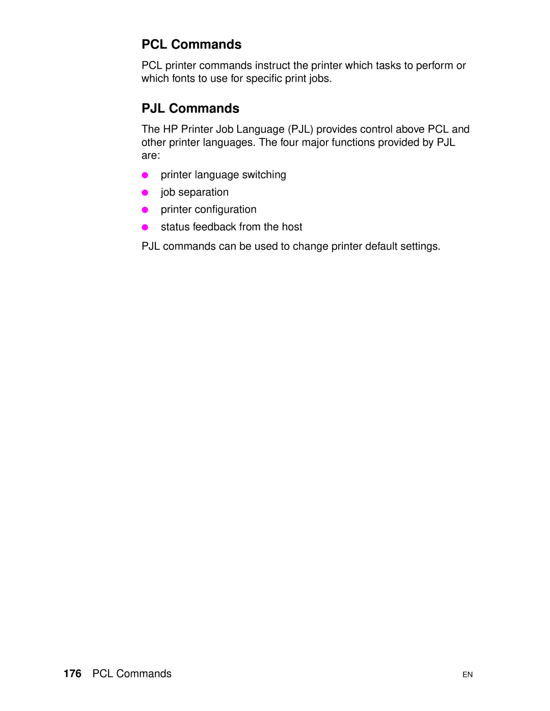 HP 4500DN manual PCL Commands, PJL Commands 