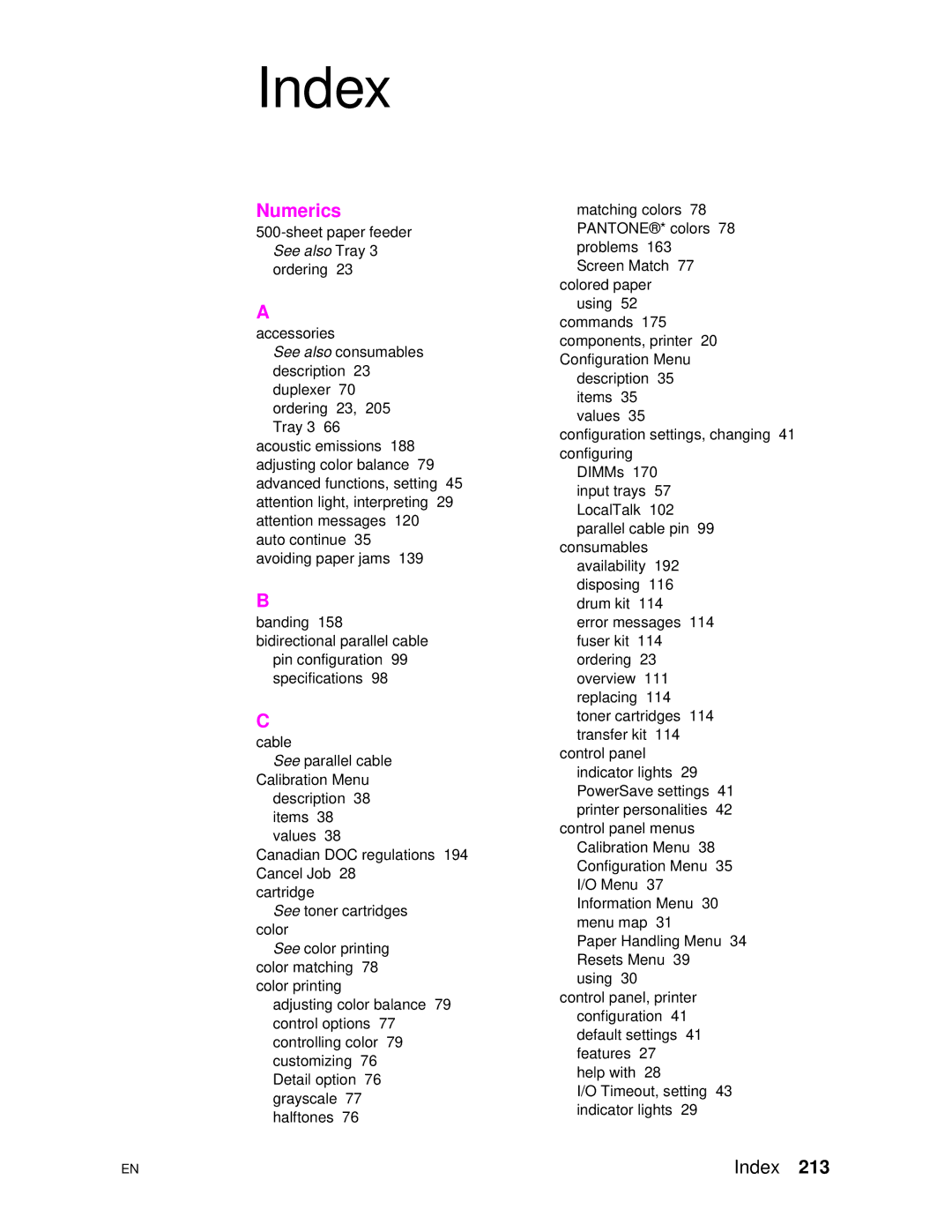 HP 4500DN manual Index, Numerics 