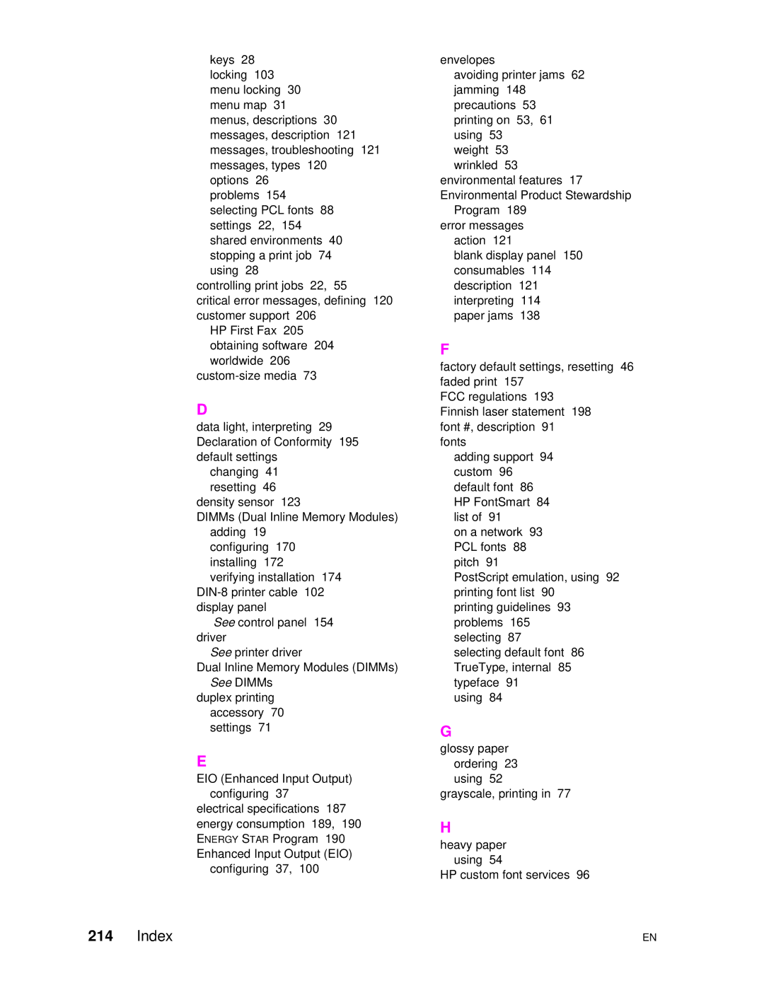 HP 4500DN manual Index 