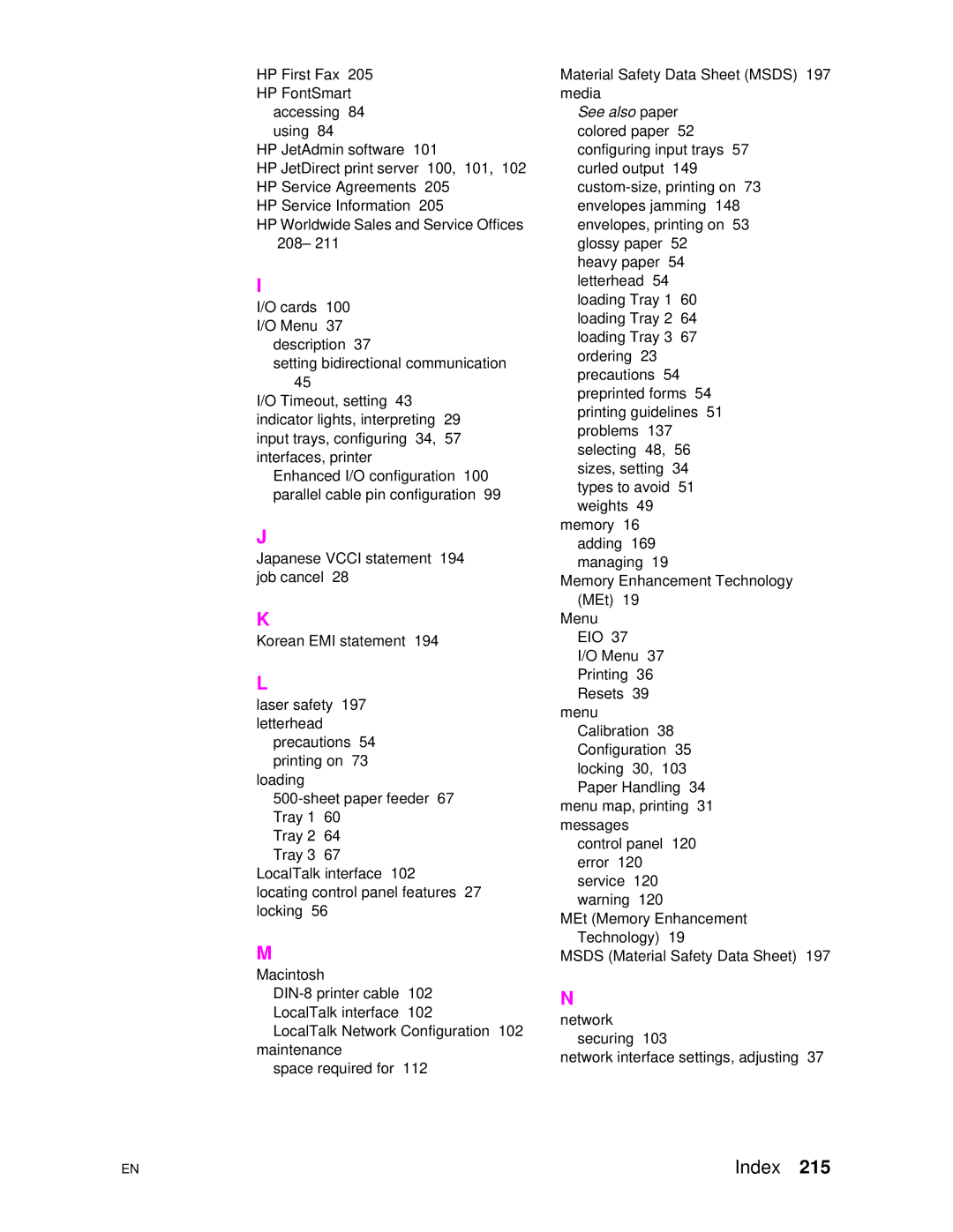 HP 4500DN manual Index 