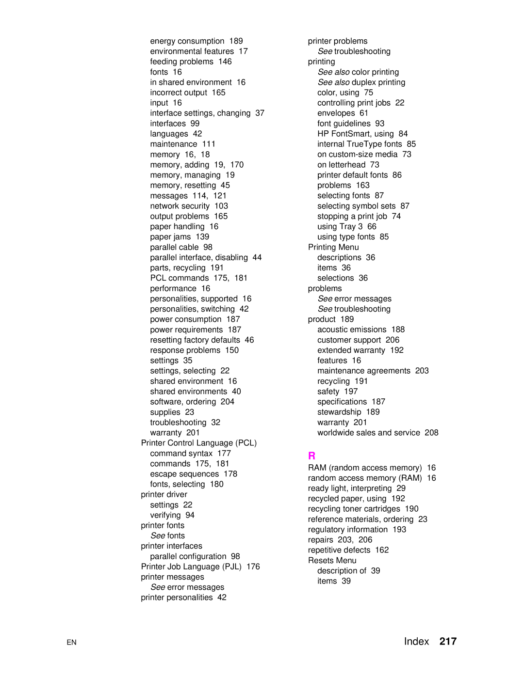 HP 4500DN manual Index 