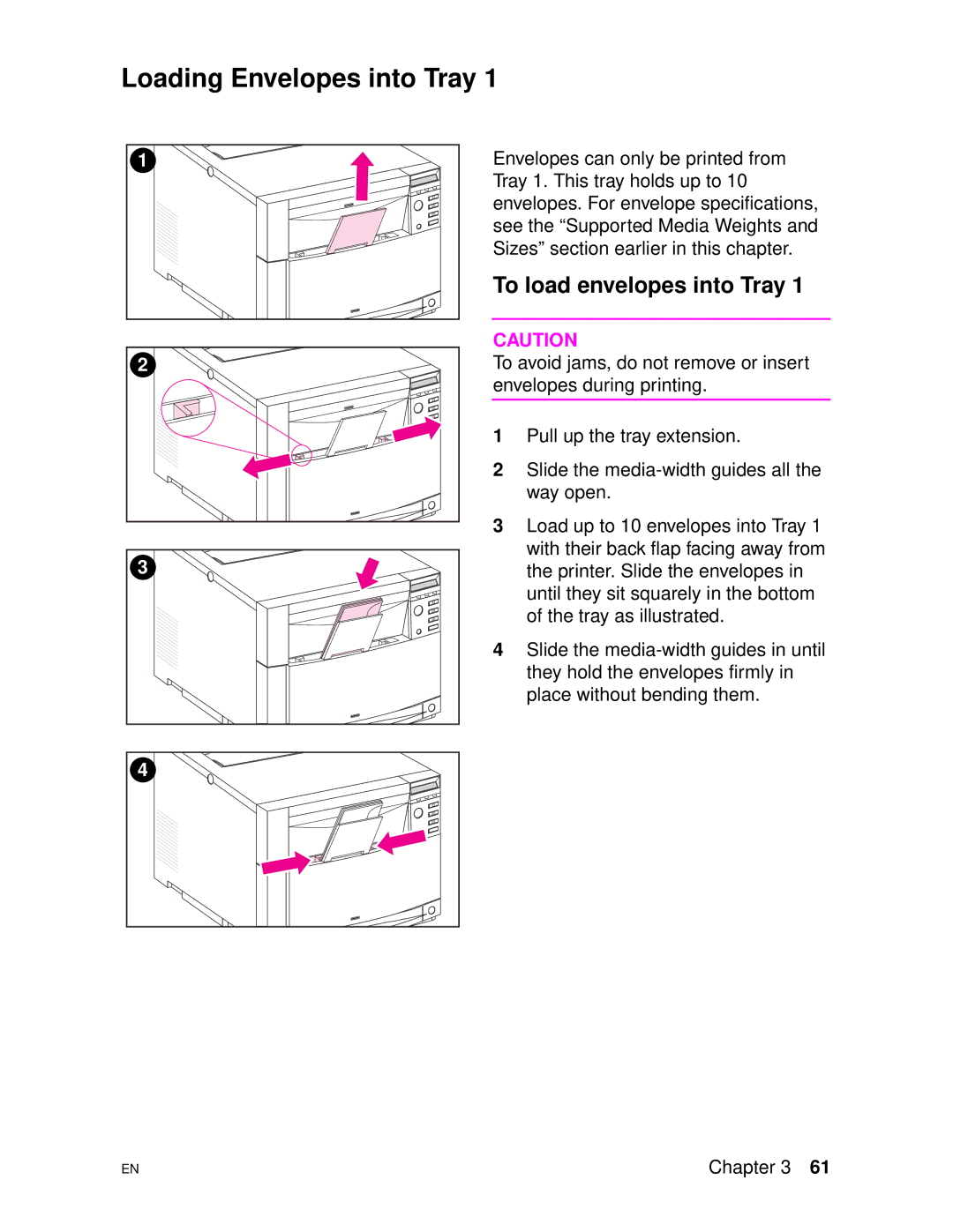 HP 4500DN manual Loading Envelopes into Tray, To load envelopes into Tray 