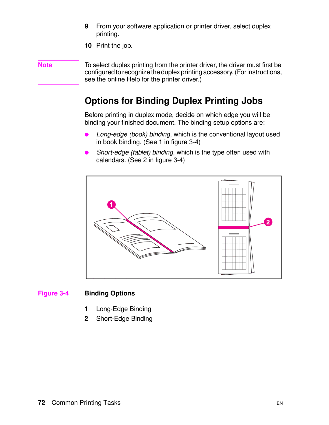HP 4500DN manual Options for Binding Duplex Printing Jobs, 4Binding Options 