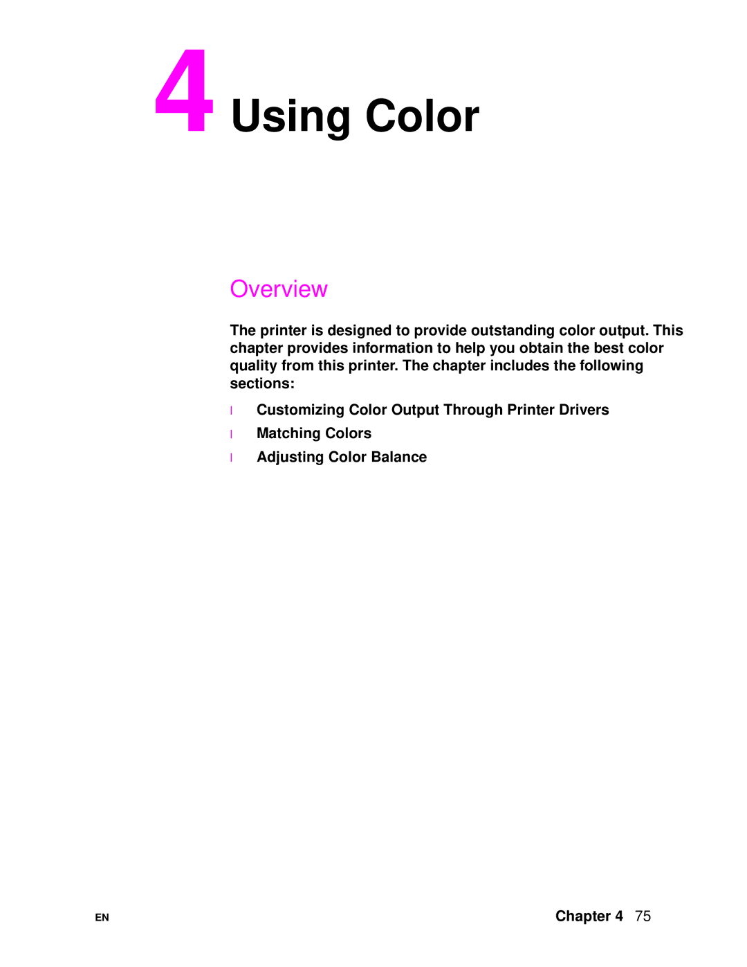 HP 4500DN manual Using Color, Overview 