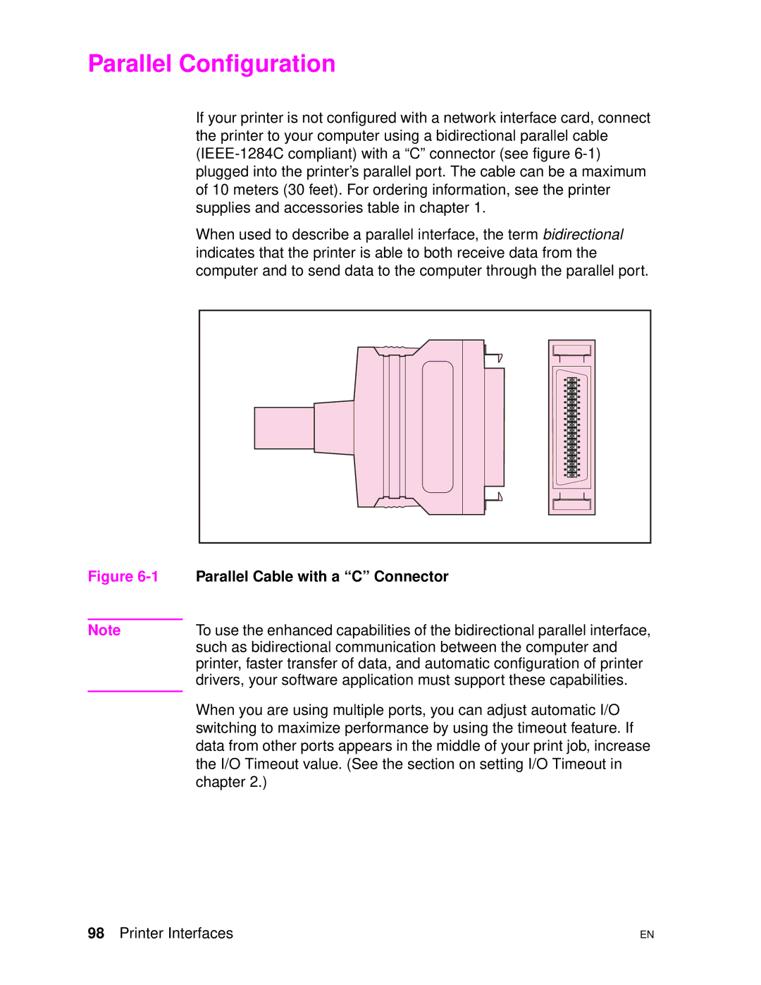 HP 4500DN manual Parallel Configuration, Parallel Cable with a C Connector 