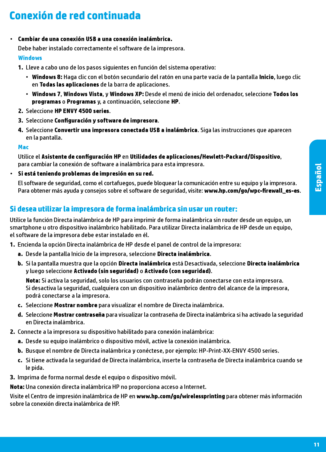HP 4502, 4504, 4505, 4501 manual Conexión de red continuada, Cambiar de una conexión USB a una conexión inalámbrica 