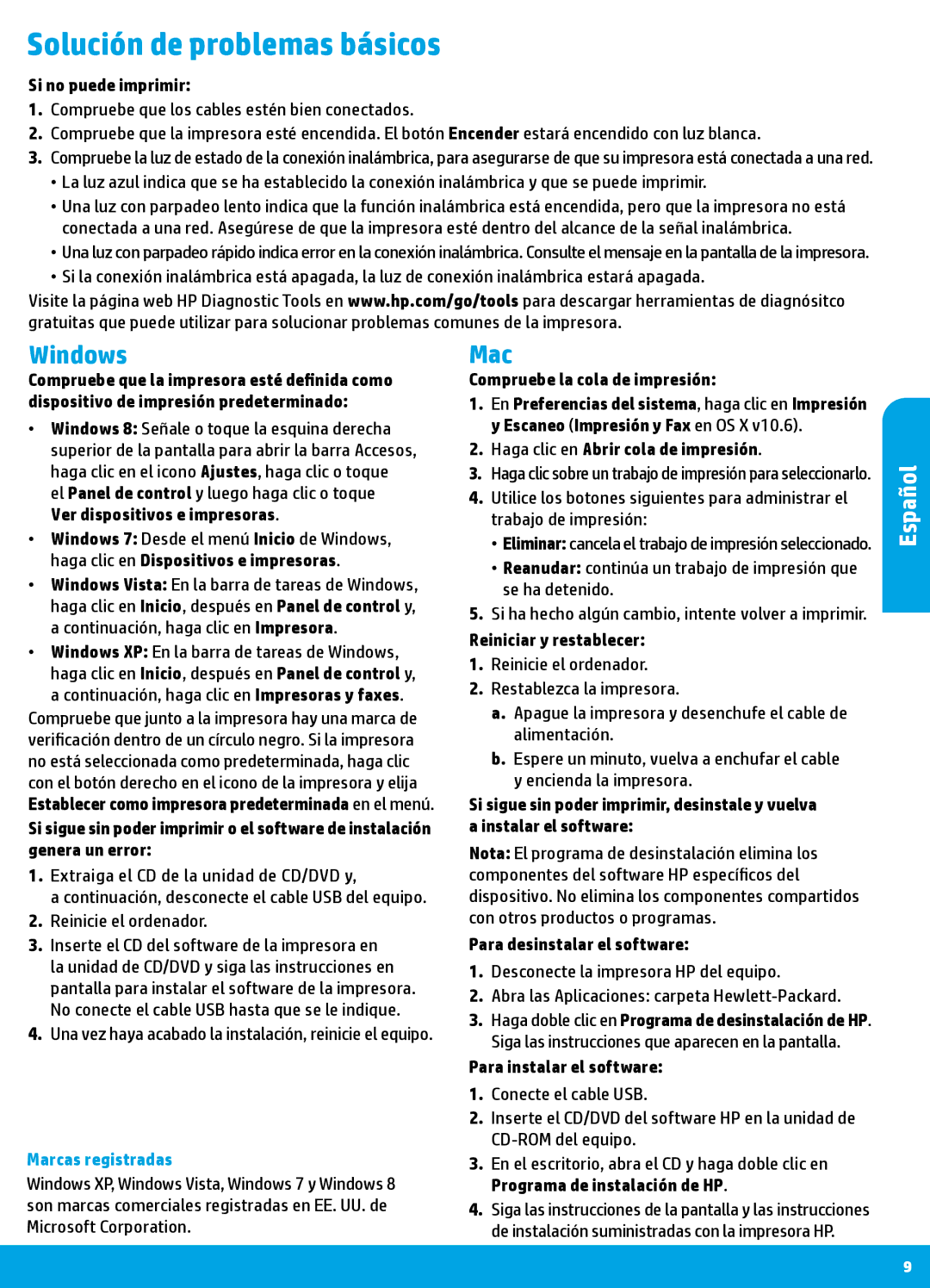 HP 4505, 4504, 4501, 4502 manual Solución de problemas básicos, Marcas registradas 