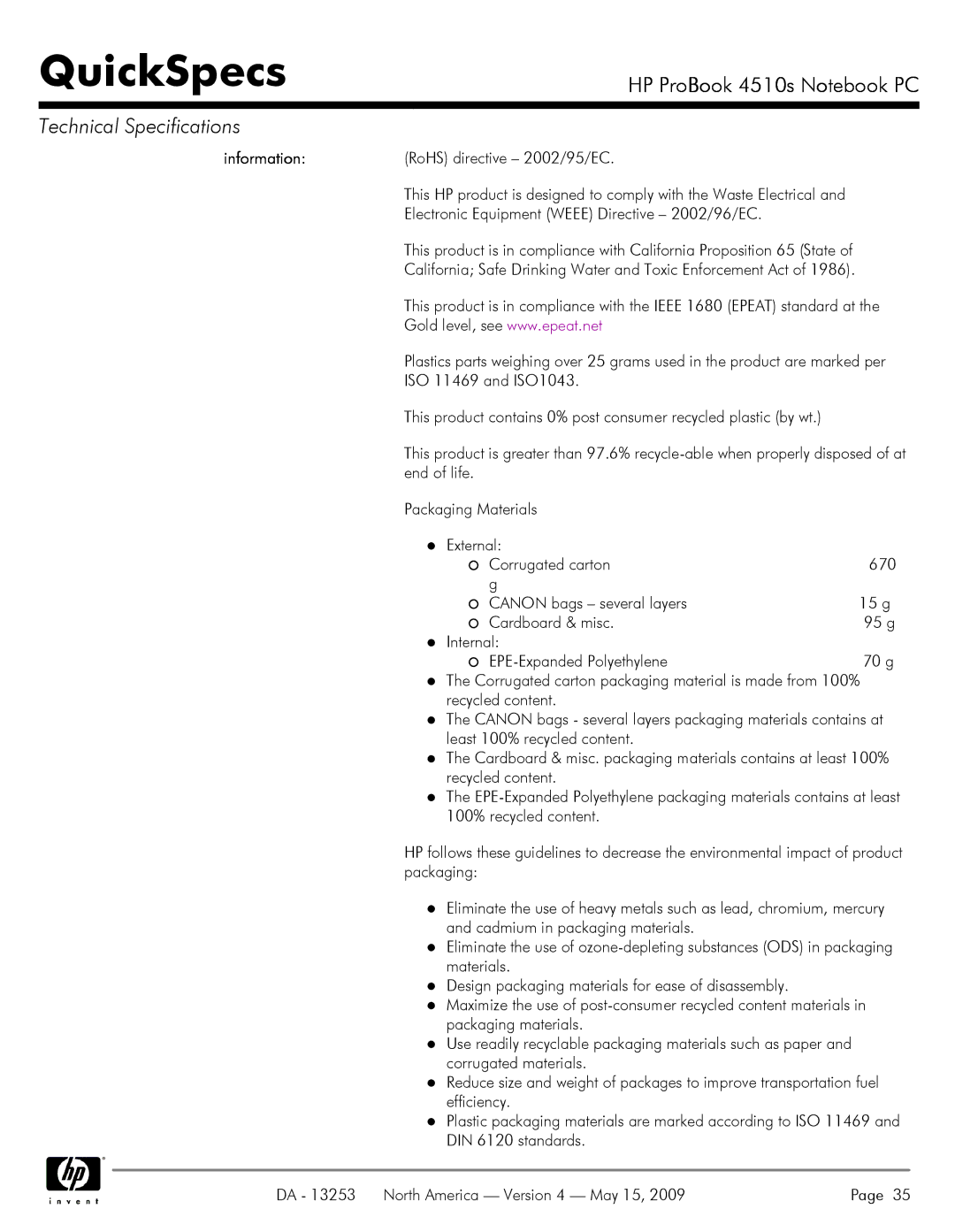 HP 4510S manual QuickSpecs 