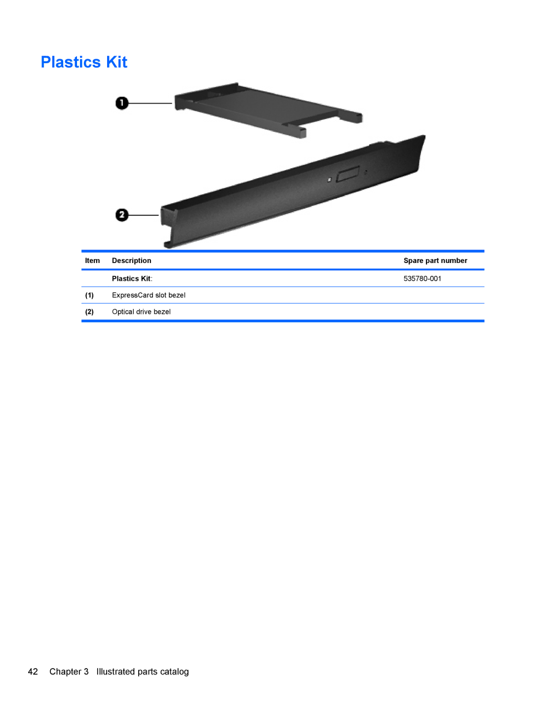 HP 4515S, 4416S, 4415S manual Item Description Spare part number Plastics Kit 535780-001 