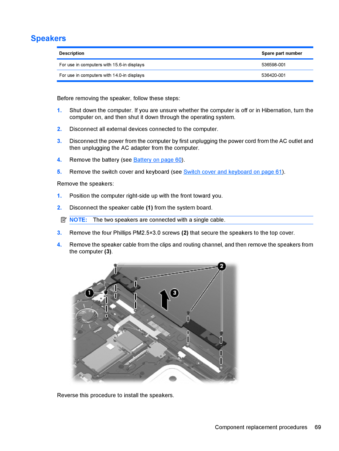 HP 4515S, 4416S, 4415S manual Speakers, Description Spare part number 