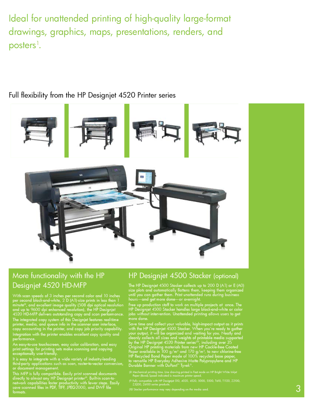 HP 4520ps manual More functionality with the HP Designjet 4520 HD-MFP, HP Designjet 4500 Stacker optional 