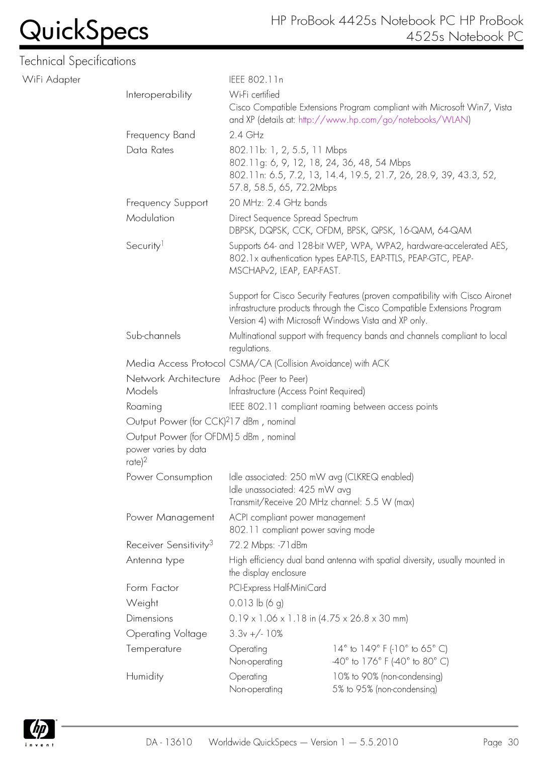 HP 4525S manual DBPSK, DQPSK, CCK, OFDM, BPSK, QPSK, 16-QAM, 64-QAM 