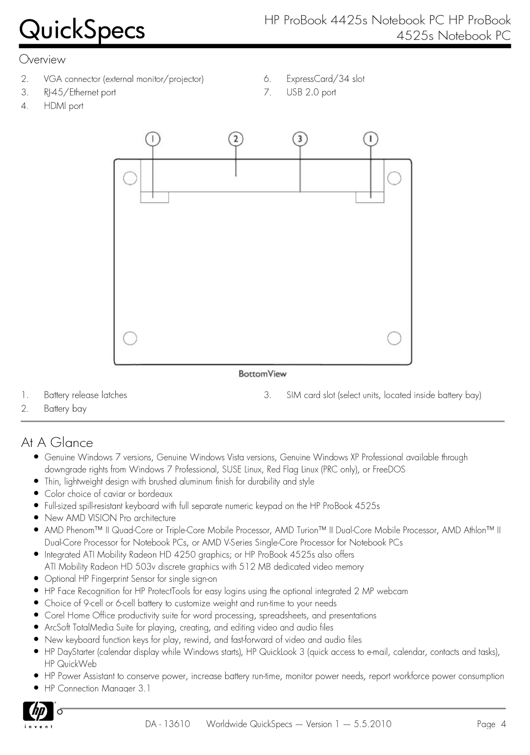 HP 4525S manual At a Glance 