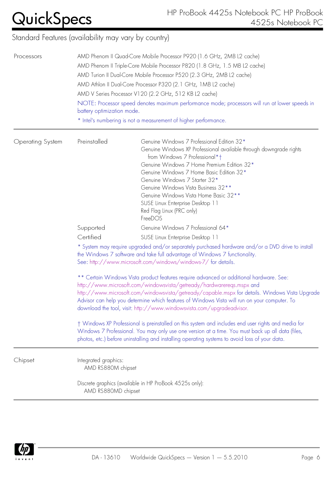 HP 4525S manual Intels numbering is not a measurement of higher performance 